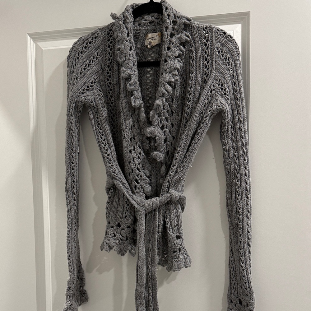 Abercrombie & Fitch Gray Crochet Women Sweater sz m